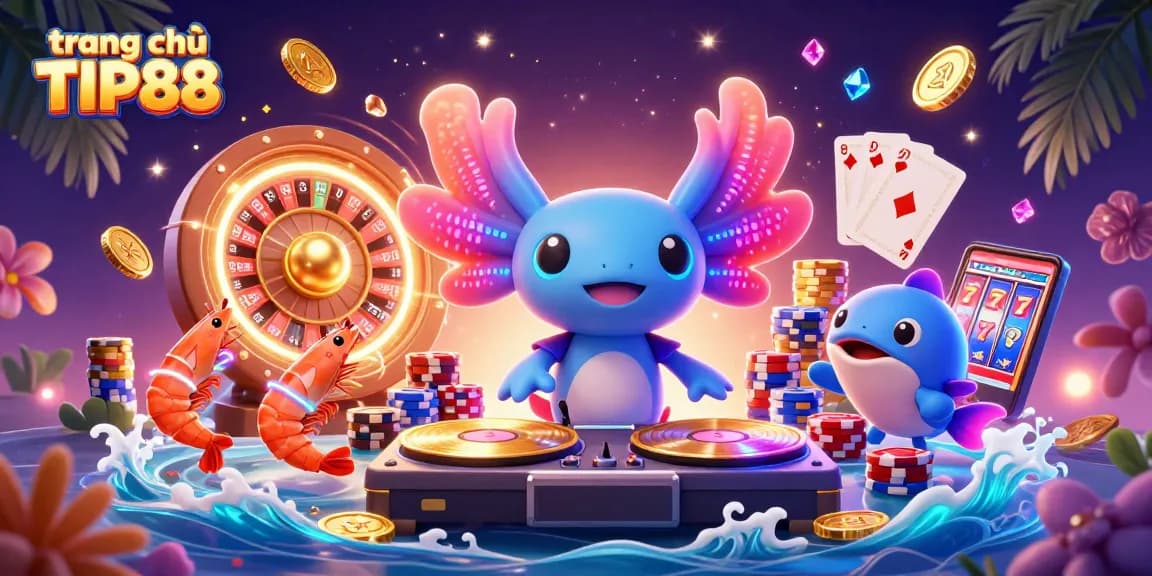 Engage with the vibrant world of trang chủ TIP88 through an electrifying casino scene filled with lively characters and dynamic gaming elements.