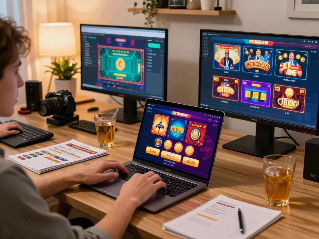 Fun88 gameplay on vibrant laptop with colorful app interface showcasing engaging online casino games.