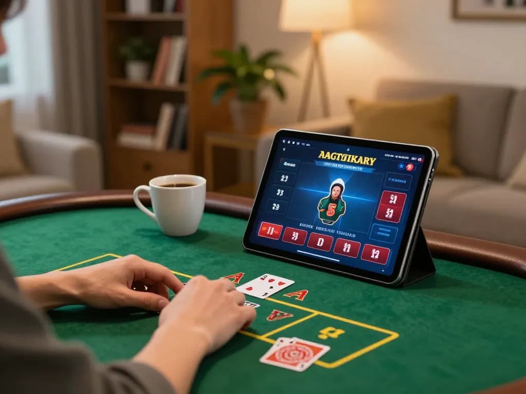 Engagera dig i svenska casino utan licens-spel hemma med surfplatta, mysig atmosfär.