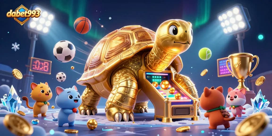 Experience thrilling gaming moments with dabet993's golden tortoise pinball in a vibrant casino scene.