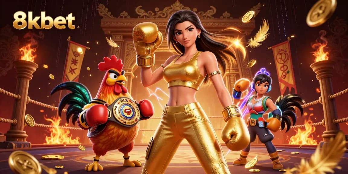 Join the action at 8kbet with thrilling boxing champions in a dynamic casino scene.