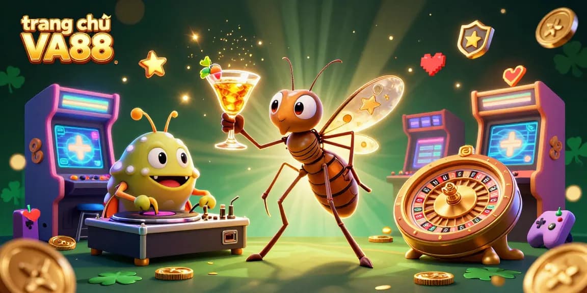 Experience excitement at trang chủ VA88 with a vibrant casino scene featuring a lively mascot and engaging game elements.