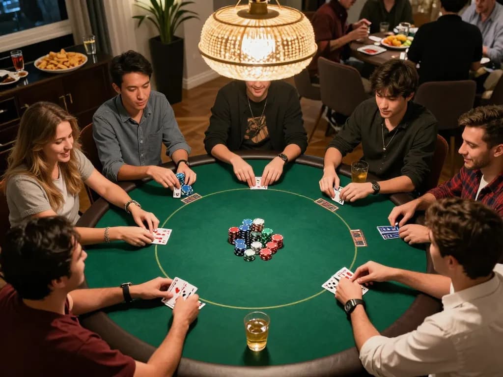 Join the excitement at nhà cái 388bet during a thrilling poker game night with friends, showcasing strategy and social interaction.