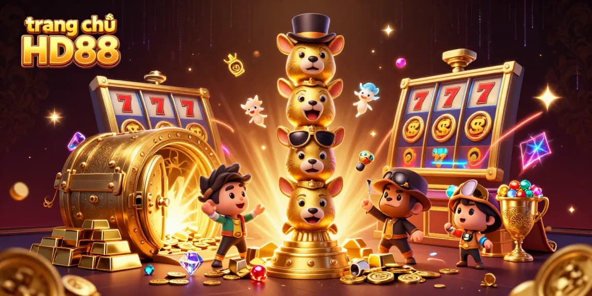 Experience the excitement of trang chủ HD88 with a vibrant 3D casino illustration showcasing dynamic game elements.