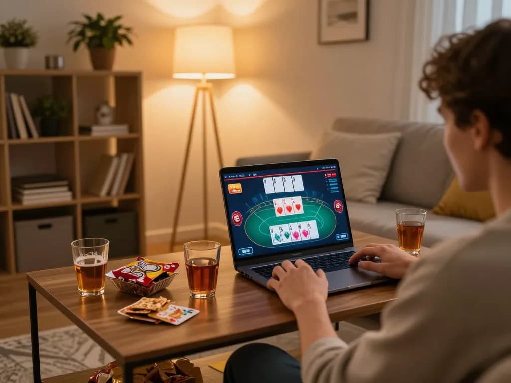 Person using tablet for online casino gaming with sunwin poker game interface visible.