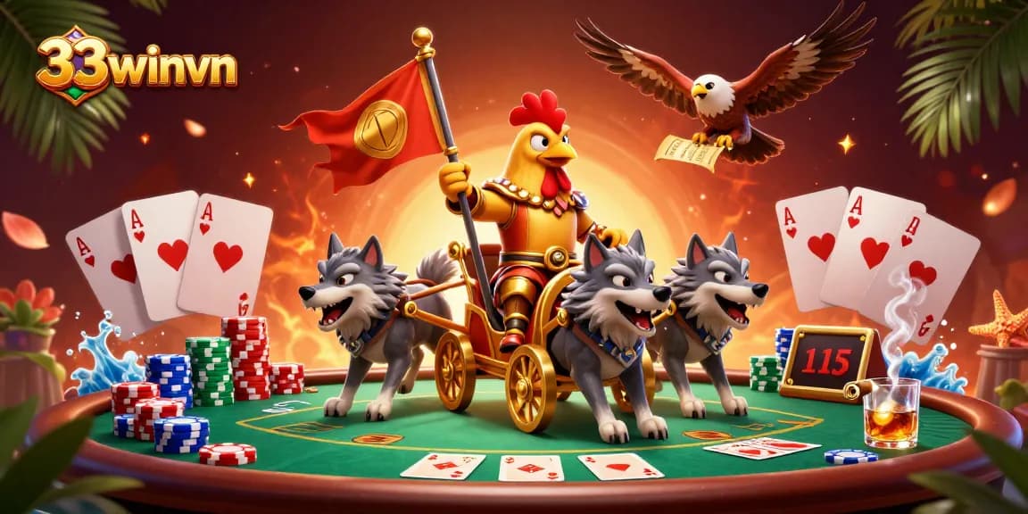 Experience thrilling games at 33winvn with stunning 3D gambling illustration showcasing vibrant casino elements.