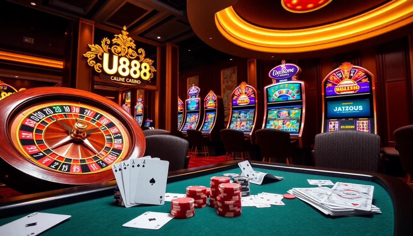 Engaging U888 online gambling interface with elegant casino visuals, perfect for thrilling gameplay.