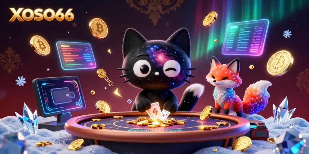 Engage with XOSO66's cosmic casino experience featuring a black hole cat and nebula fox!