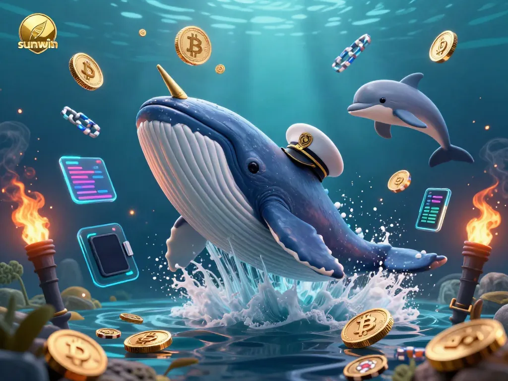 Engage in thrilling wins with the sunwin whale breaching through a cascade of gold coins.