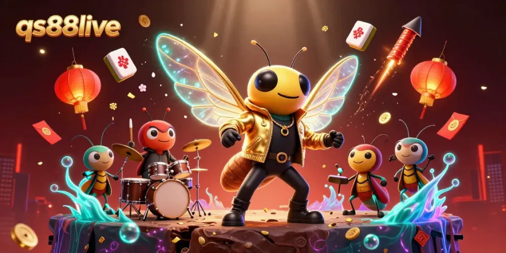 Capture thrilling game moments with qs88live's vibrant 3D casino scene featuring colorful characters and elements.