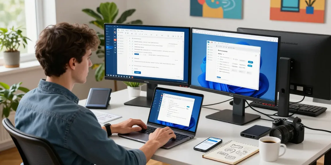 Person exploring WPS Download on a laptop, showcasing productivity tools in a modern tech workspace.