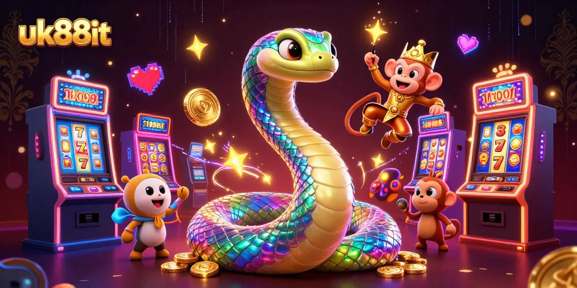 uk88it features a vibrant 3D scene with a snake and monkey king from a casino game.