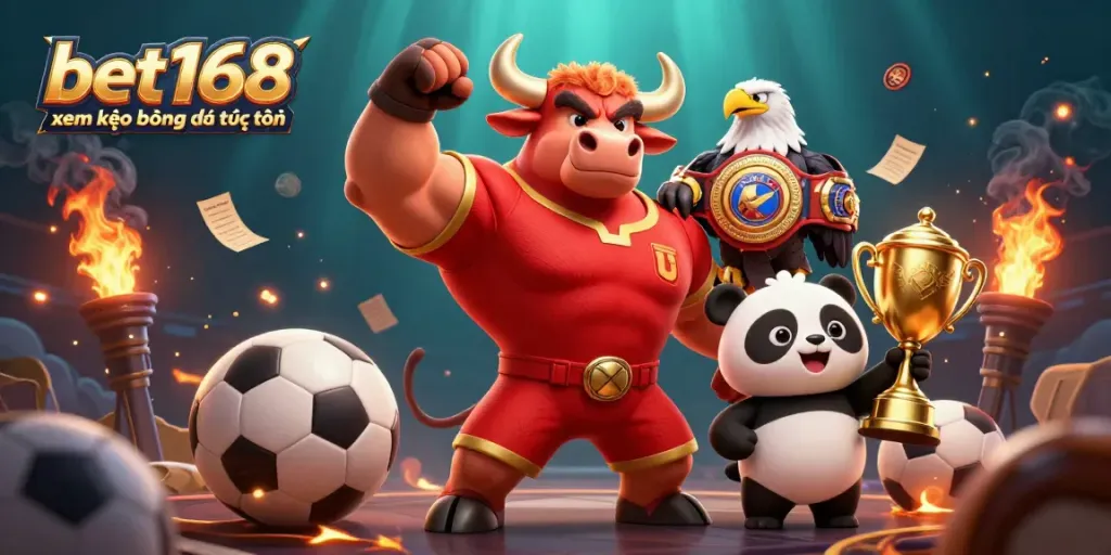 Experience bet168 xem kèo bóng đá trực tuyến with vibrant 3D characters celebrating sports betting victories.