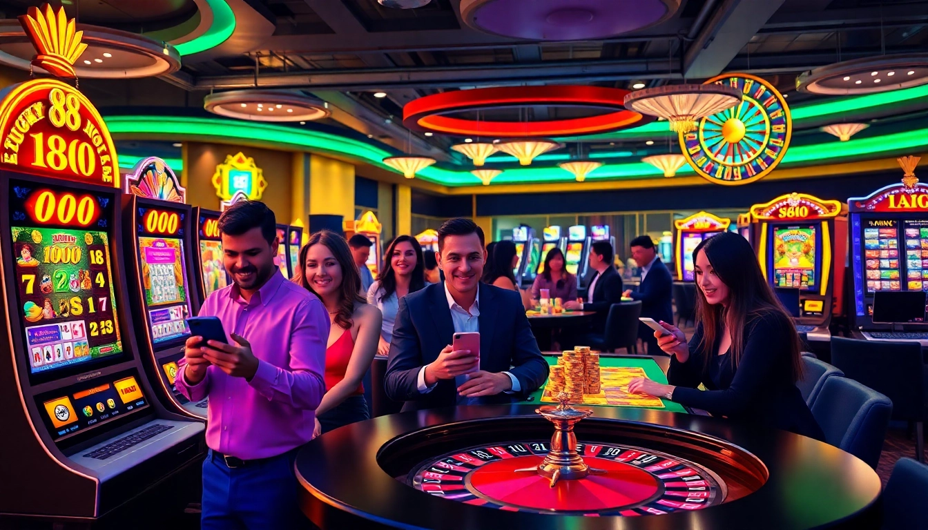 Experience the thrill of lucky88 fun with vibrant slot machines and engaged players in a lively casino atmosphere.