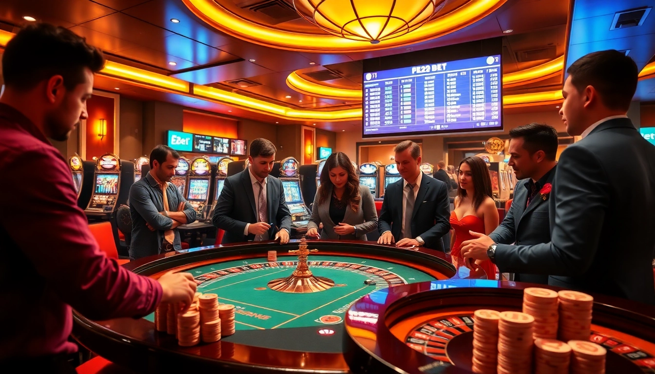 E2bet players enjoying a thrilling casino experience at roulette, with active betting and excitement.