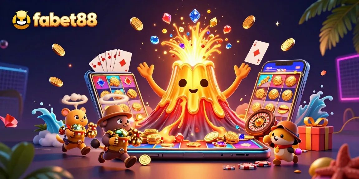 Win exciting prizes with fabet88's vibrant casino gaming experience, featuring joyful characters and dynamic game elements.