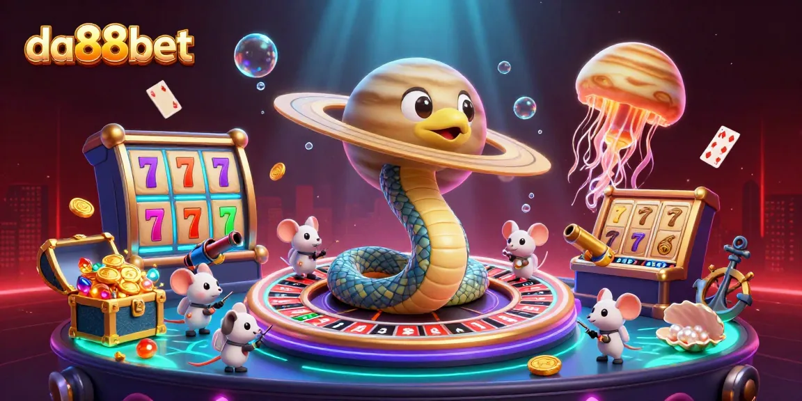 Experience exciting gameplay at da88bet with playful astronaut mice and cosmic dealer in a dynamic casino scene.