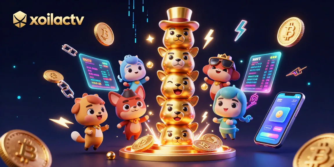 Experience xoilactv with vibrant totem art, crypto coins, and dynamic casino elements in a rich 3D scene.
