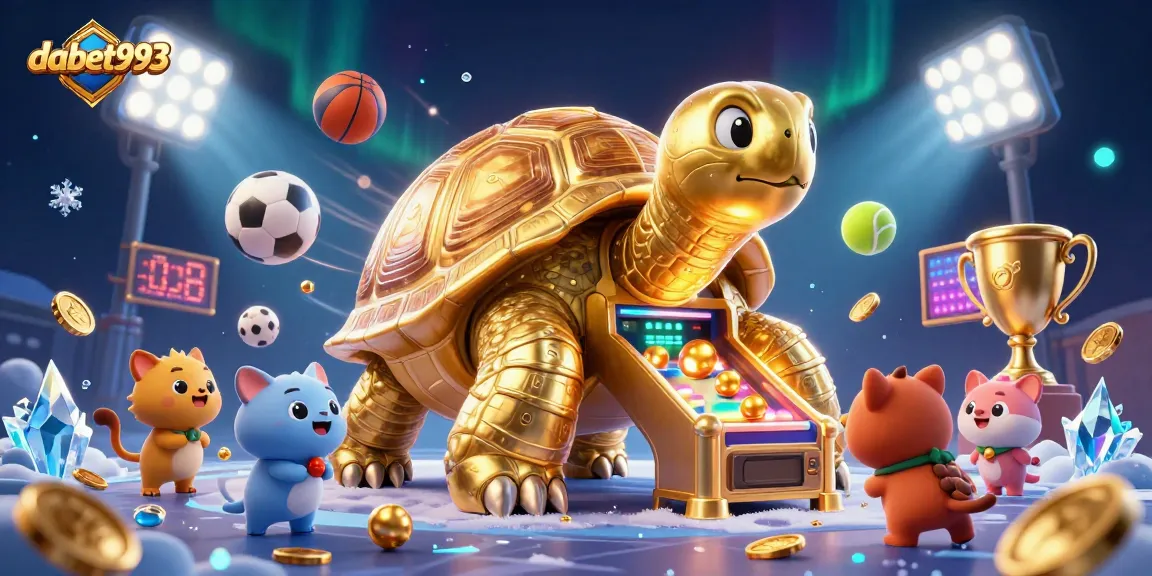 Experience thrilling gaming moments with dabet993's golden tortoise pinball in a vibrant casino scene.