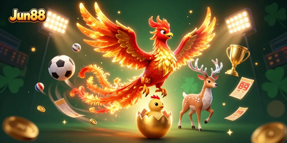 Experience winning strategies at Jun88 with a dynamic 3D illustration of gaming excitement.