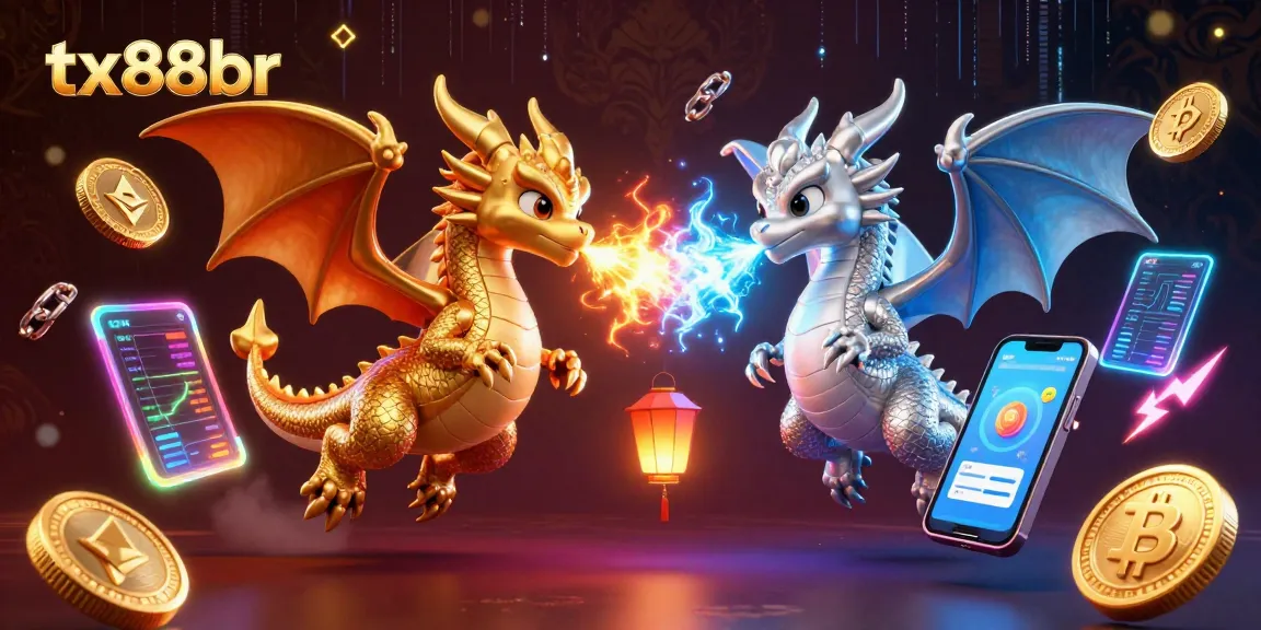 Play with crypto at tx88br, featuring dragons and glowing coins in a vibrant casino scene.