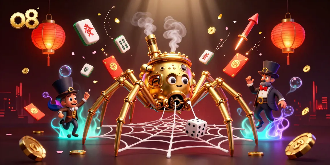 Experience the thrill at o8 as the golden spider web traps dice, illuminating the excitement of gambling.