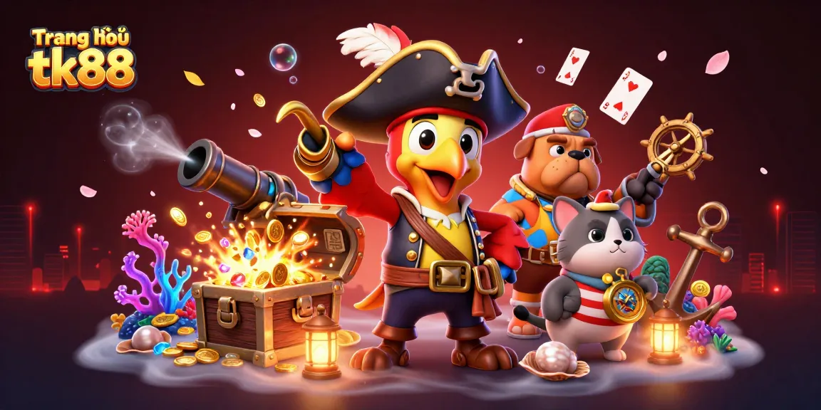Experience the thrill of Trang chủ tk88 with a vibrant 3D pirate scene filled with gaming treasures.