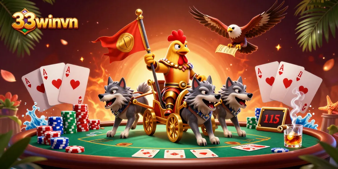 Experience thrilling games at 33winvn with stunning 3D gambling illustration showcasing vibrant casino elements.